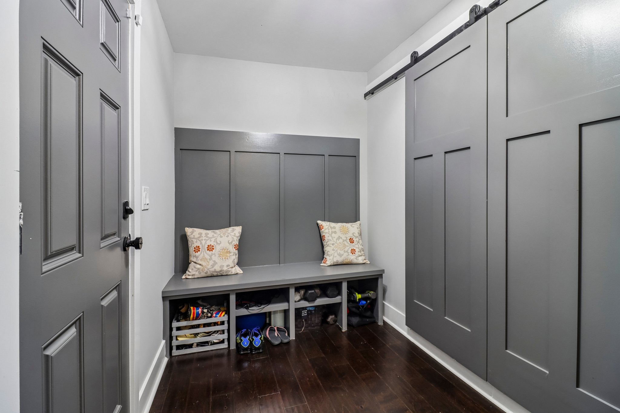 Custom drop zone pairs a built-in bench with concealed storage